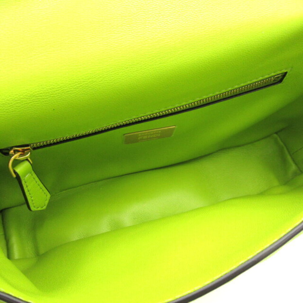 FENDI Baguette Chain Midi Shoulder Bag Leather Green - Picture 6 of 8